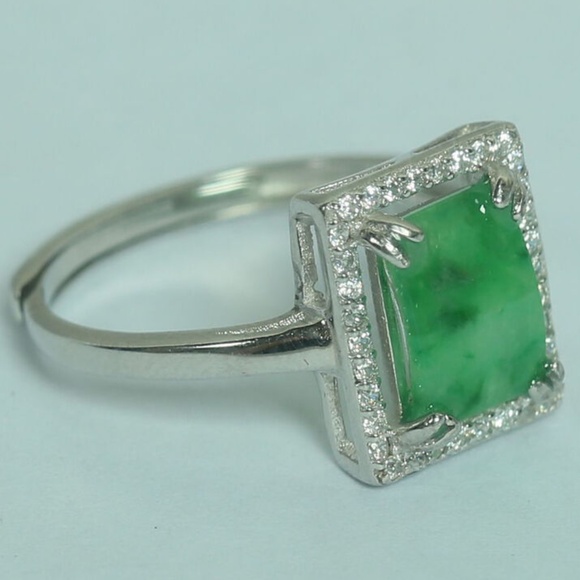 925 Silver Cert'd Genuine Untreated Green Emerald A Jadeite Ring Gift - Picture 6 of 10